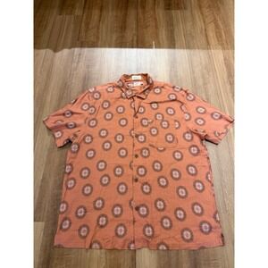 Faherty The Breeze Shirt Mens XL Orange Medallion Print Linen Blend MWS2525-CFK